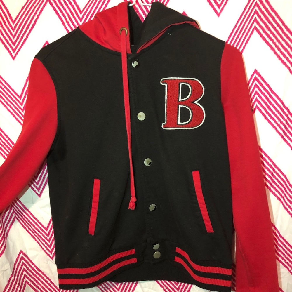 Red and black varsity jacket
